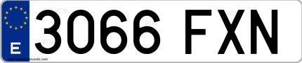 Ejemplo de matrícula española 3066 FXN