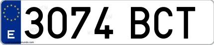 Ejemplo de matrícula española 3074 BCT