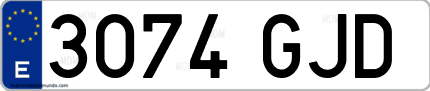 Ejemplo de matrícula de coche ordinaria 3074 GJD