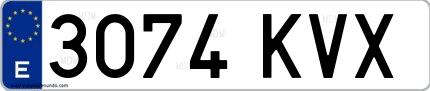 Ejemplo de matrícula española 3074 KVX
