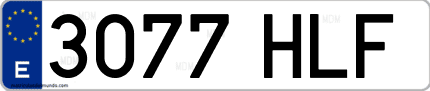 Ejemplo de matrícula de coche ordinaria 3077 HLF