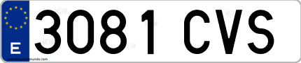 Ejemplo de matrícula de coche ordinaria 3081 CVS