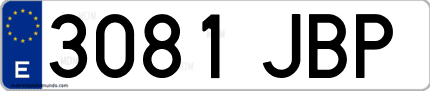 Ejemplo de matrícula de coche ordinaria 3081 JBP