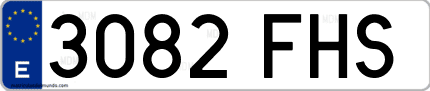 Ejemplo de matrícula de coche ordinaria 3082 FHS