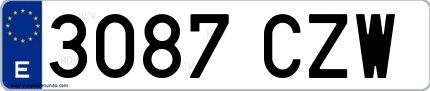 Ejemplo de matrícula española 3087 CZW