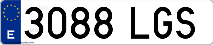 Ejemplo de matrícula de coche ordinaria 3088 LGS