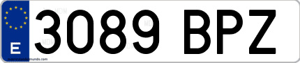 Ejemplo de matrícula de coche ordinaria 3089 BPZ