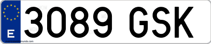 Ejemplo de matrícula de coche ordinaria 3089 GSK