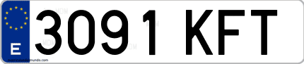 Ejemplo de matrícula de coche ordinaria 3091 KFT