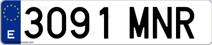 Ejemplo de matrícula de coche ordinaria 3091 MNR