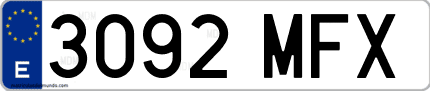 Ejemplo de matrícula de coche ordinaria 3092 MFX