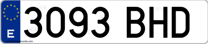 Ejemplo de matrícula de coche ordinaria 3093 BHD