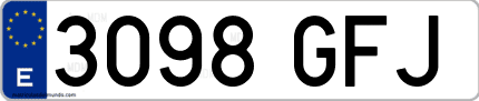 Ejemplo de matrícula de coche ordinaria 3098 GFJ