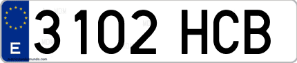 Ejemplo de matrícula de coche ordinaria 3102 HCB