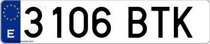 Ejemplo de matrícula española 3106 BTK