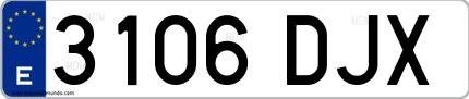 Ejemplo de matrícula española 3106 DJX