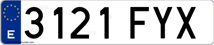 Ejemplo de matrícula de coche ordinaria 3121 FYX