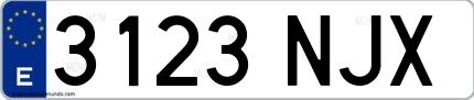 Ejemplo de matrícula española 3123 NJX