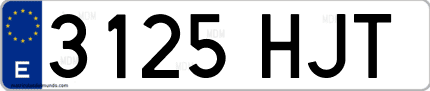 Ejemplo de matrícula de coche ordinaria 3125 HJT