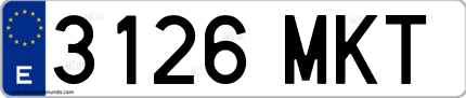 Ejemplo de matrícula de coche ordinaria 3126 MKT