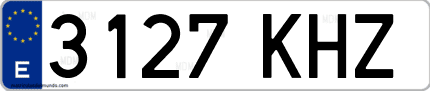 Ejemplo de matrícula de coche ordinaria 3127 KHZ