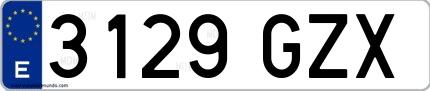Ejemplo de matrícula española 3129 GZX