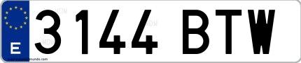 Ejemplo de matrícula española 3144 BTW