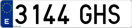 Ejemplo de matrícula de coche ordinaria 3144 GHS