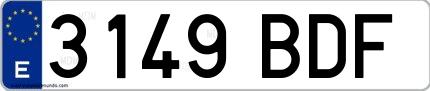 Ejemplo de matrícula española 3149 BDF