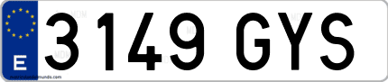 Ejemplo de matrícula de coche ordinaria 3149 GYS