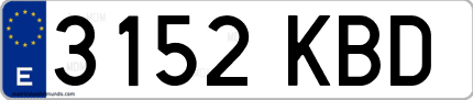 Ejemplo de matrícula de coche ordinaria 3152 KBD