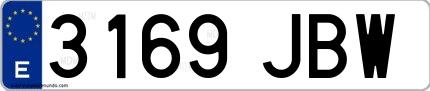 Ejemplo de matrícula española 3169 JBW