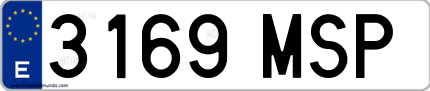 Ejemplo de matrícula de coche ordinaria 3169 MSP