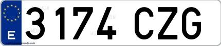 Ejemplo de matrícula española 3174 CZG
