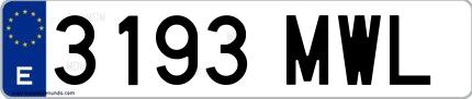 Ejemplo de matrícula española 3193 MWL