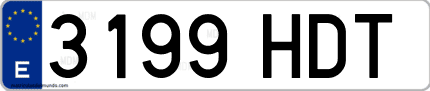 Ejemplo de matrícula de coche ordinaria 3199 HDT