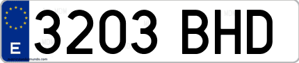 Ejemplo de matrícula de coche ordinaria 3203 BHD