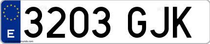 Ejemplo de matrícula de coche ordinaria 3203 GJK