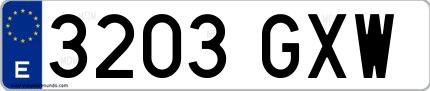 Ejemplo de matrícula española 3203 GXW