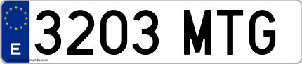 Ejemplo de matrícula de coche ordinaria 3203 MTG