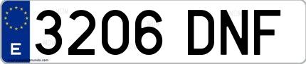 Ejemplo de matrícula española 3206 DNF