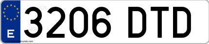 Ejemplo de matrícula de coche ordinaria 3206 DTD