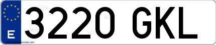 Ejemplo de matrícula española 3220 GKL