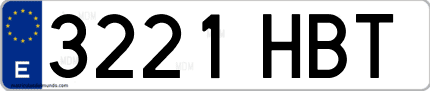 Ejemplo de matrícula de coche ordinaria 3221 HBT