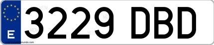 Ejemplo de matrícula española 3229 DBD