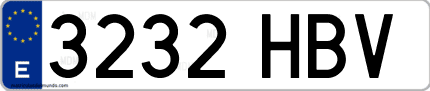 Ejemplo de matrícula de coche ordinaria 3232 HBV