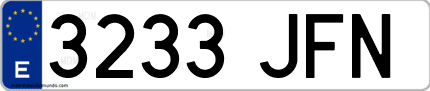 Ejemplo de matrícula de coche ordinaria 3233 JFN