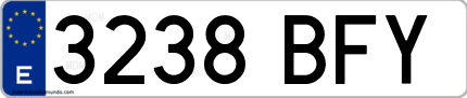 Ejemplo de matrícula de coche ordinaria 3238 BFY