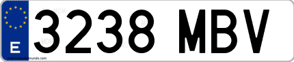 Ejemplo de matrícula de coche ordinaria 3238 MBV