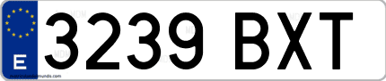 Ejemplo de matrícula de coche ordinaria 3239 BXT